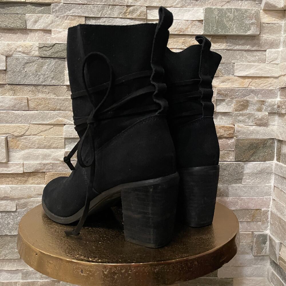 TOMS Mila Black Suede Ankle Boots | Lace Wrap, Block Heel, Size 8 - Picture 7 of 9